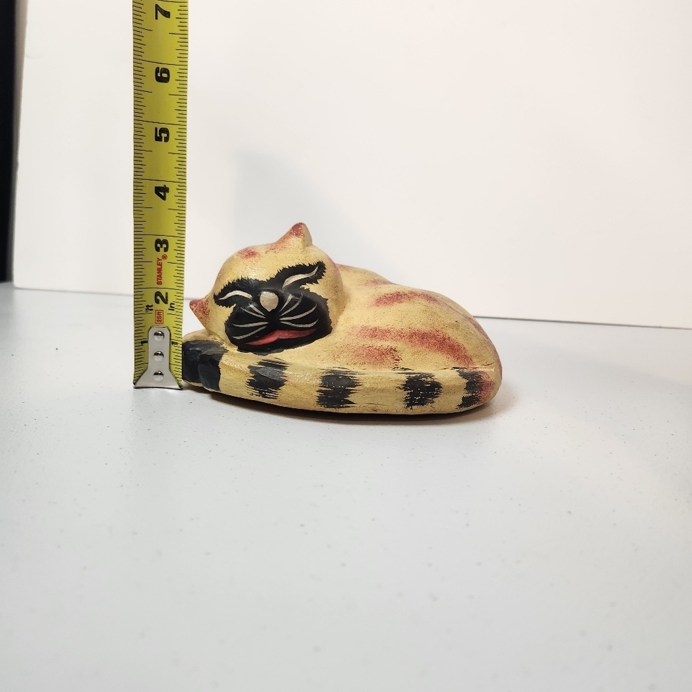Vintage Wooden Sleeping Cat Lady Home Decor Boho Bohemian Eclectic Cats Lion - Picture 7 of 7